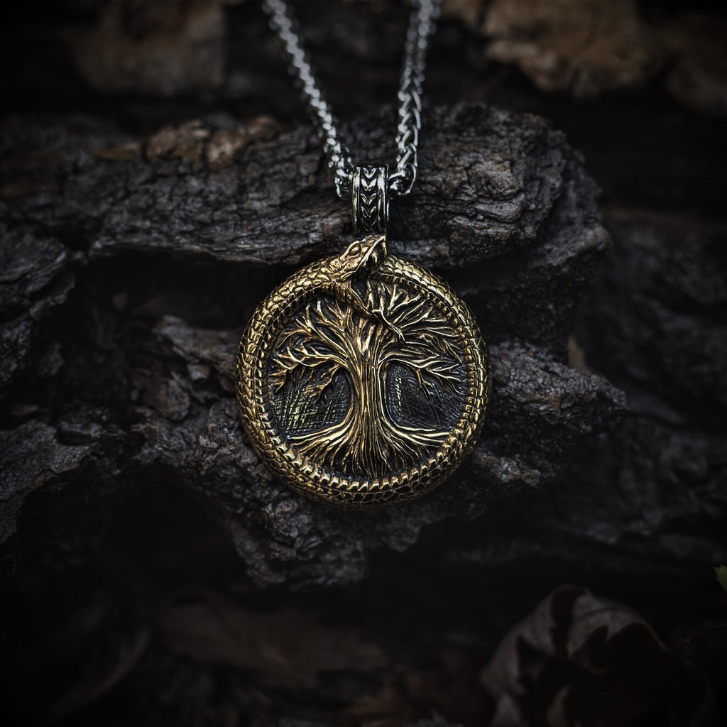 Jormungandr Surrounds Yggdrasil Pendant Necklace