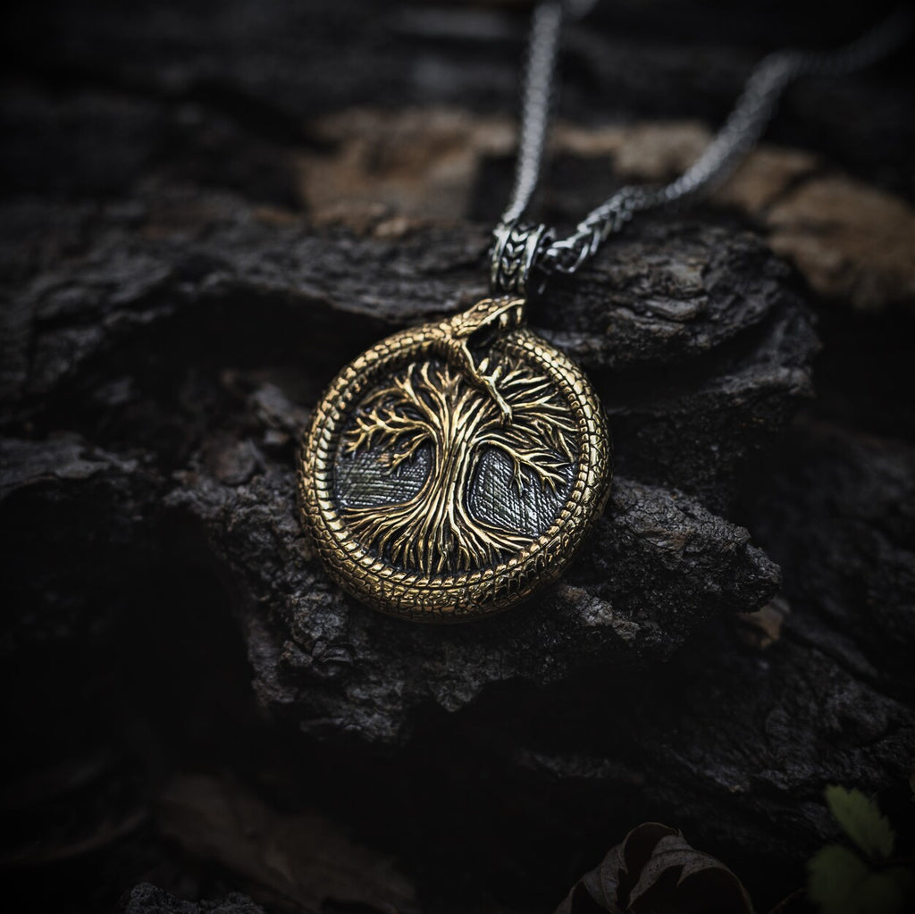 Jormungandr Surrounds Yggdrasil Pendant Necklace