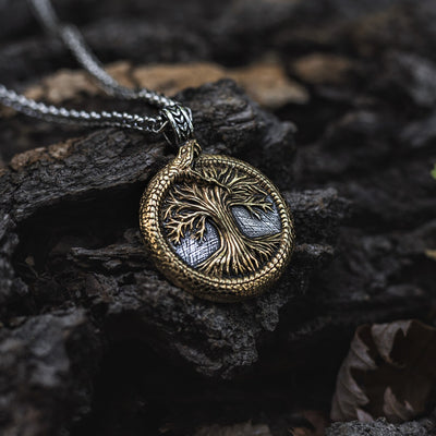 Jormungandr Surrounds Yggdrasil Pendant Necklace