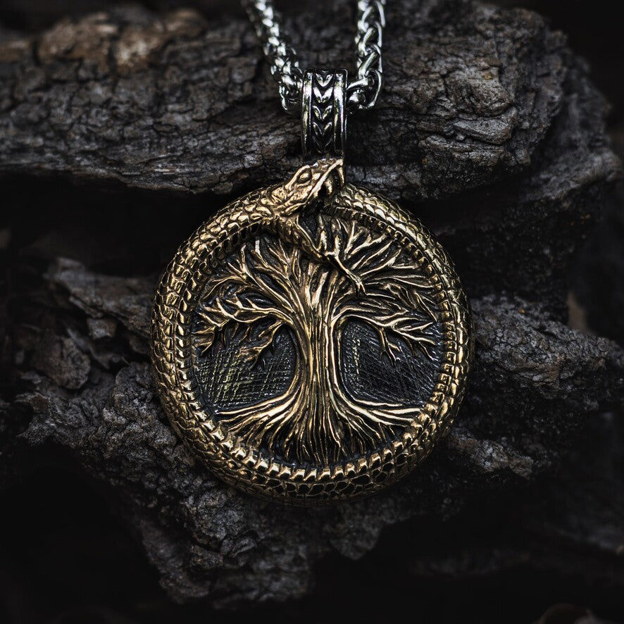 Jormungandr Surrounds Yggdrasil Pendant Necklace