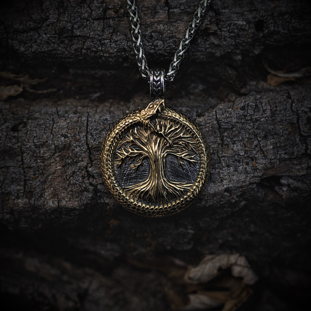 Jormungandr Surrounds Yggdrasil Pendant Necklace