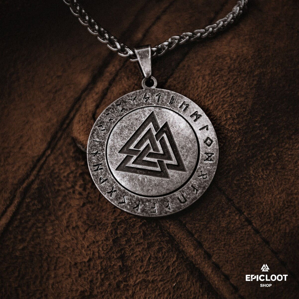 Nordic Symbol Valknut Rotating Pendnat Necklace