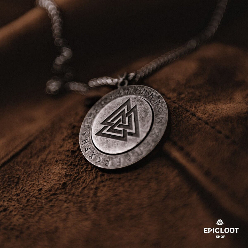 Nordic Symbol Valknut Rotating Pendnat Necklace