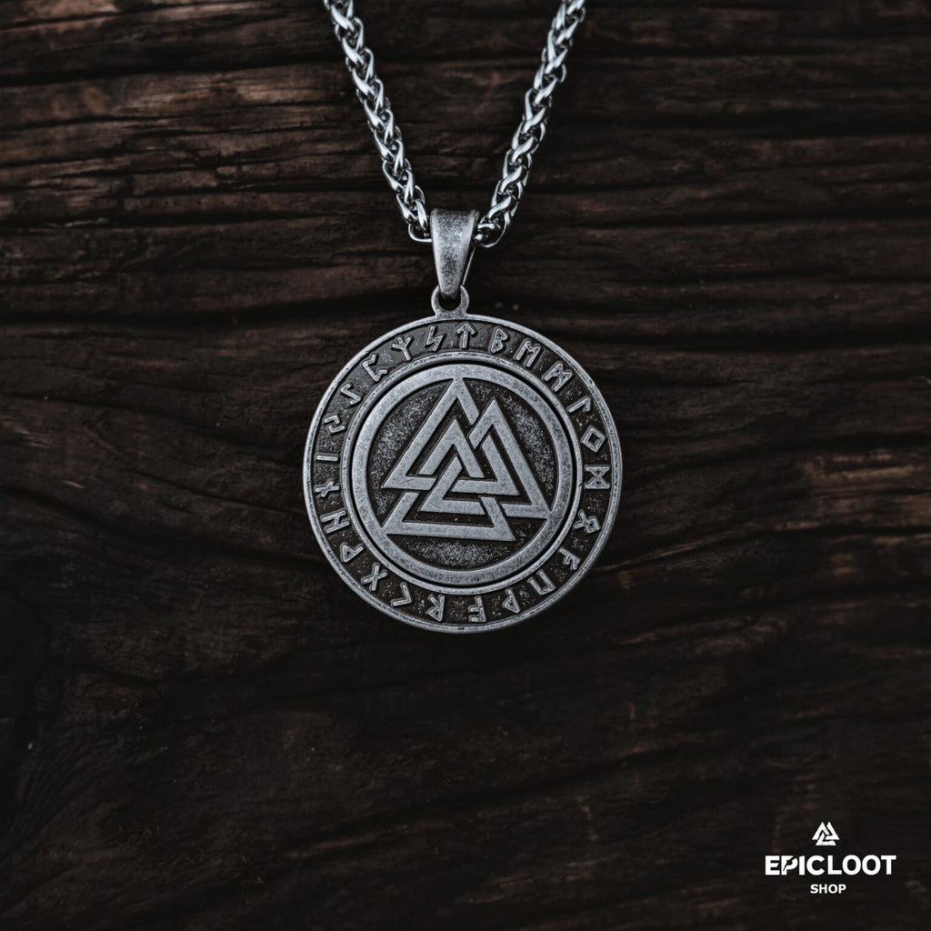 Rotating Valknut Pendant Necklace with Antique Design