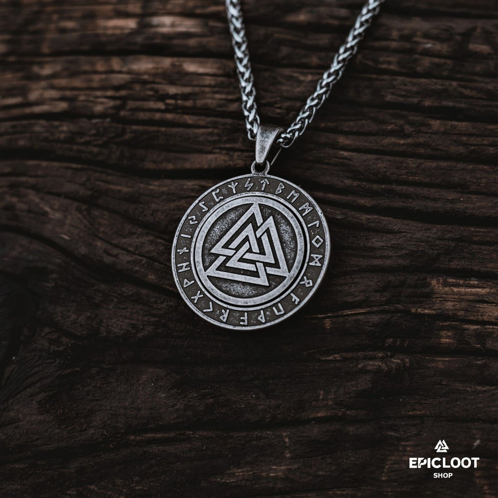 Rotating Valknut Pendant Necklace with Antique Design