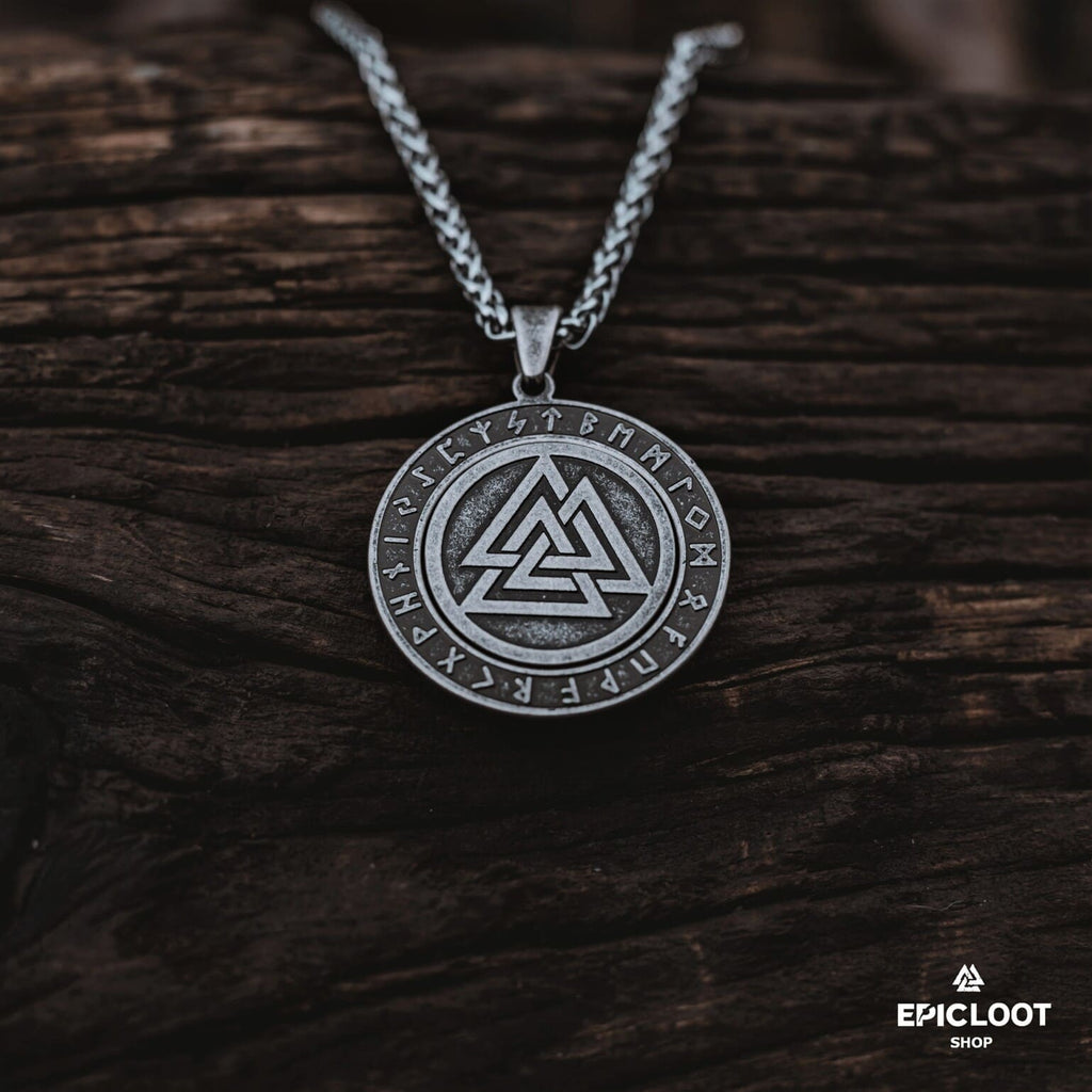 Rotating Valknut Pendant Necklace with Antique Design