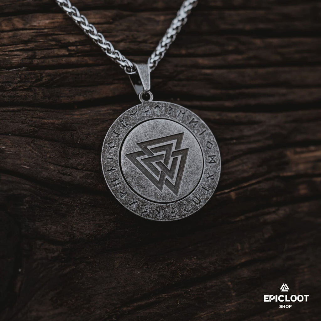 Nordic Symbol Valknut Rotating Pendnat Necklace