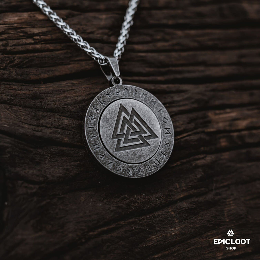 Nordic Symbol Valknut Rotating Pendnat Necklace