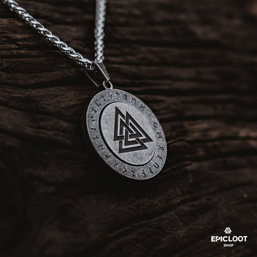 Nordic Symbol Valknut Rotating Pendnat Necklace