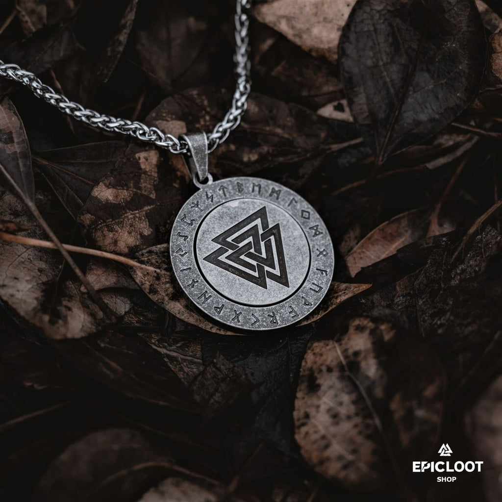 Nordic Symbol Valknut Rotating Pendnat Necklace