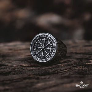 Ring mit Vegvisir-Symbol aus Edelstahl