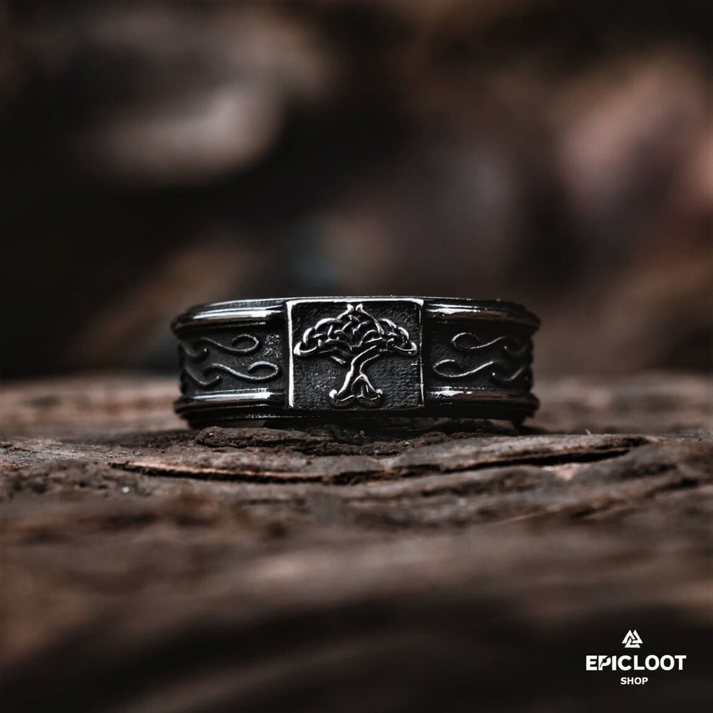 Decorated Norse Symbol Yggdrasil Ring