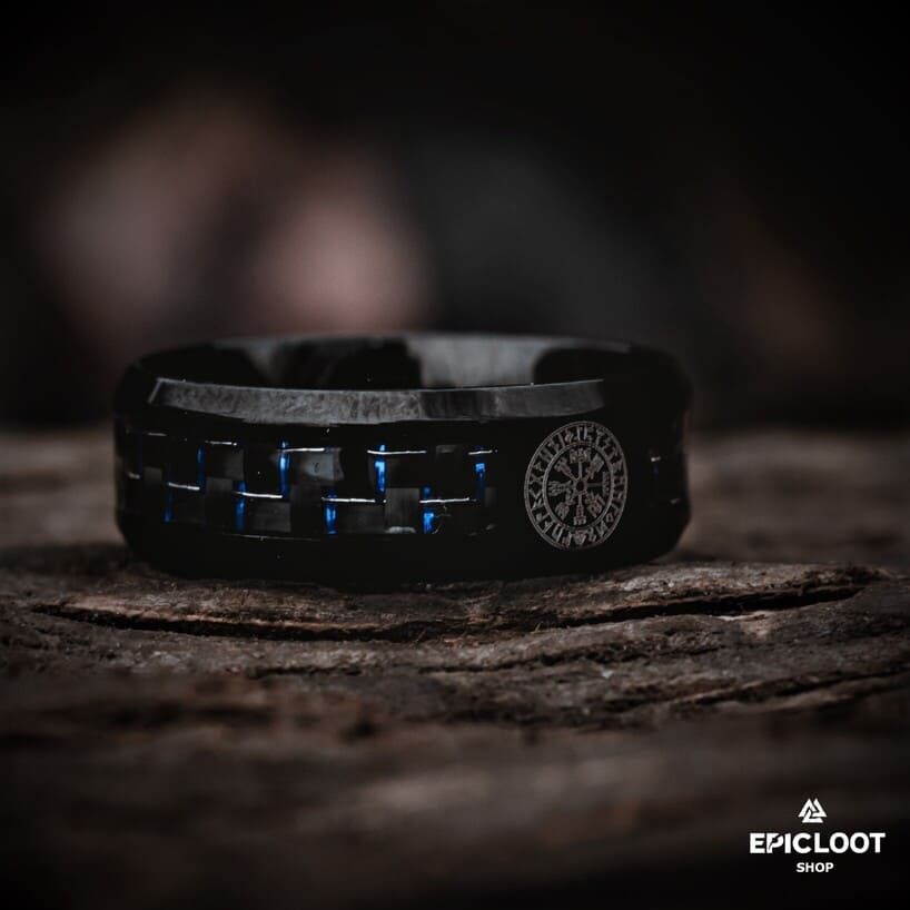 Black Stainless Steel Vegvisir Ring