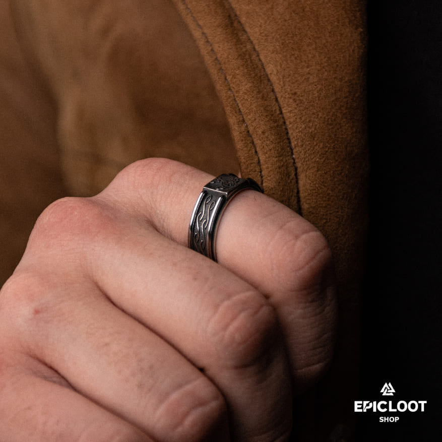 Decorated Norse Symbol Yggdrasil Ring