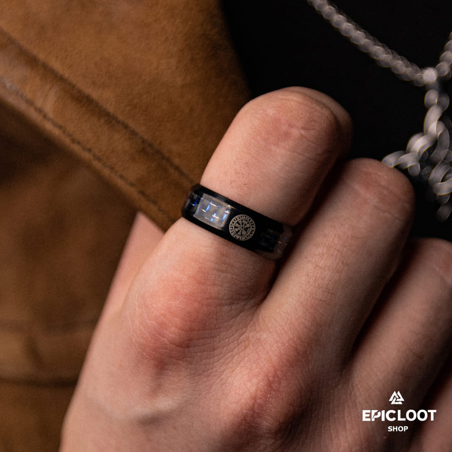 Black Stainless Steel Vegvisir Ring