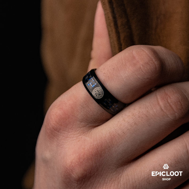 Black Stainless Steel Vegvisir Ring