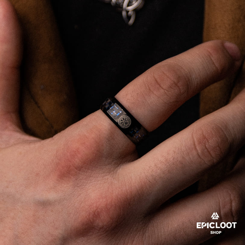 Black Stainless Steel Vegvisir Ring