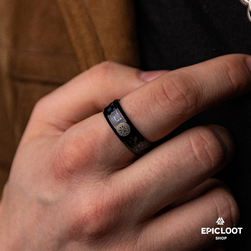 Black Stainless Steel Vegvisir Ring