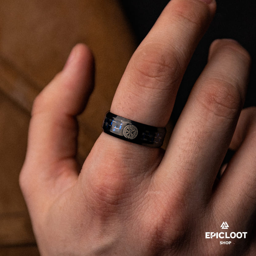 Black Stainless Steel Vegvisir Ring