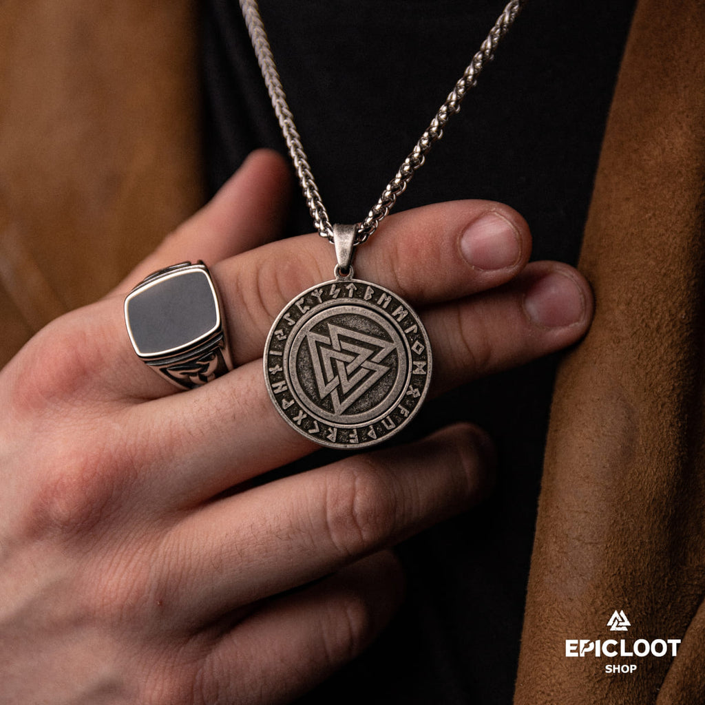 Rotating Valknut Pendant Necklace with Antique Design