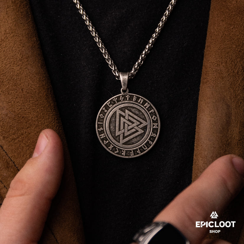 Rotating Valknut Pendant Necklace with Antique Design