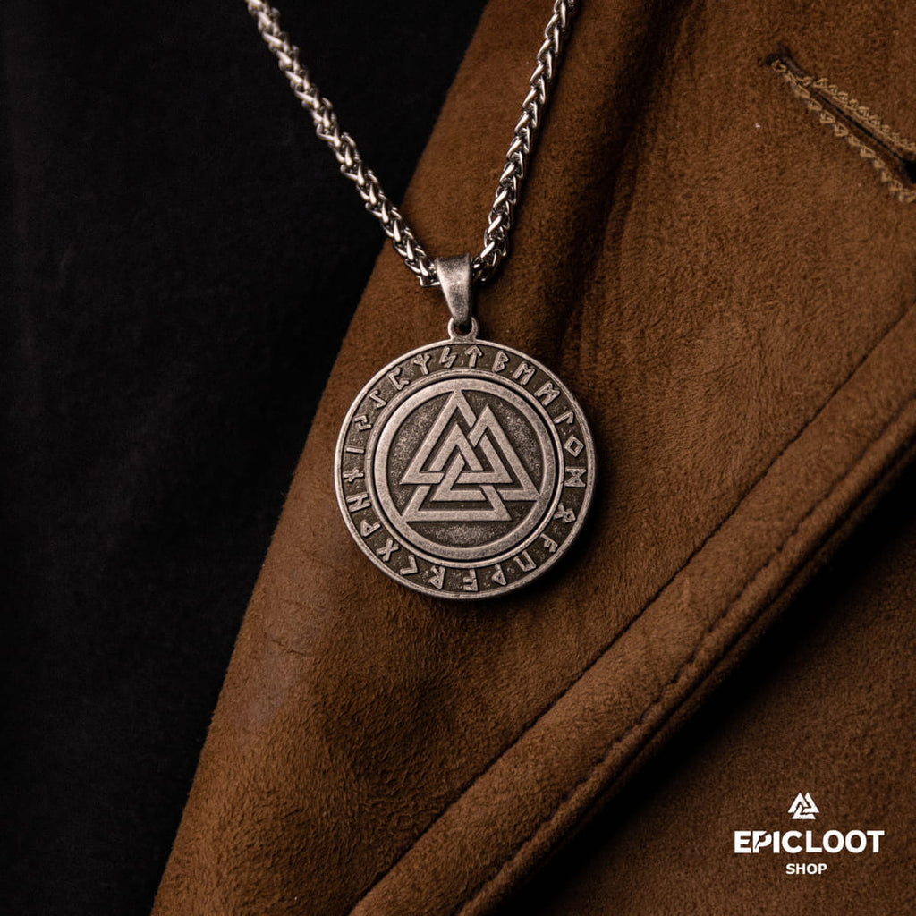 Rotating Valknut Pendant Necklace with Antique Design