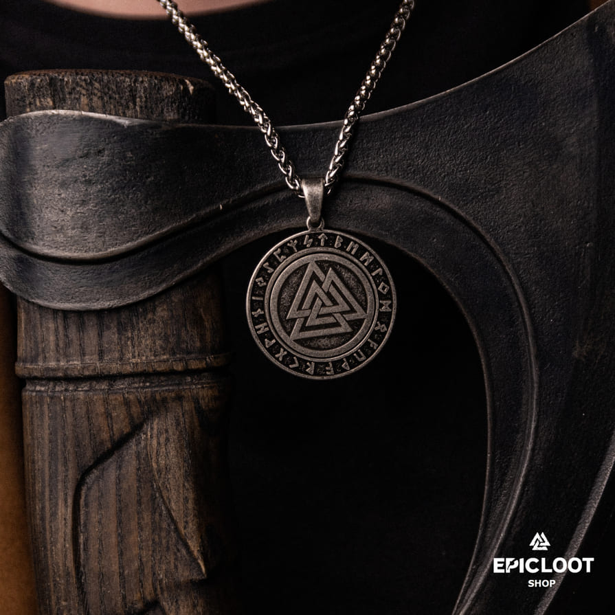 Rotating Valknut Pendant Necklace with Antique Design