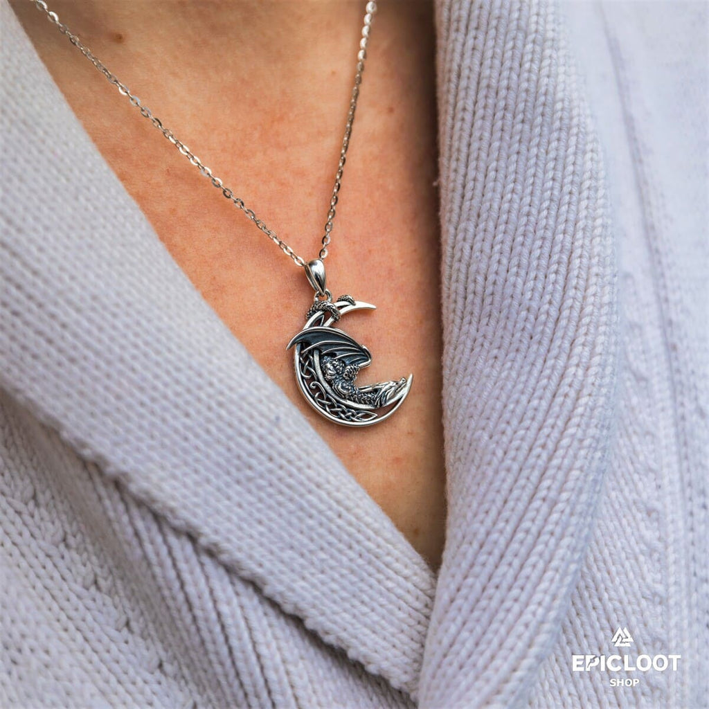 925 Silver Moon Dragon Neckalce