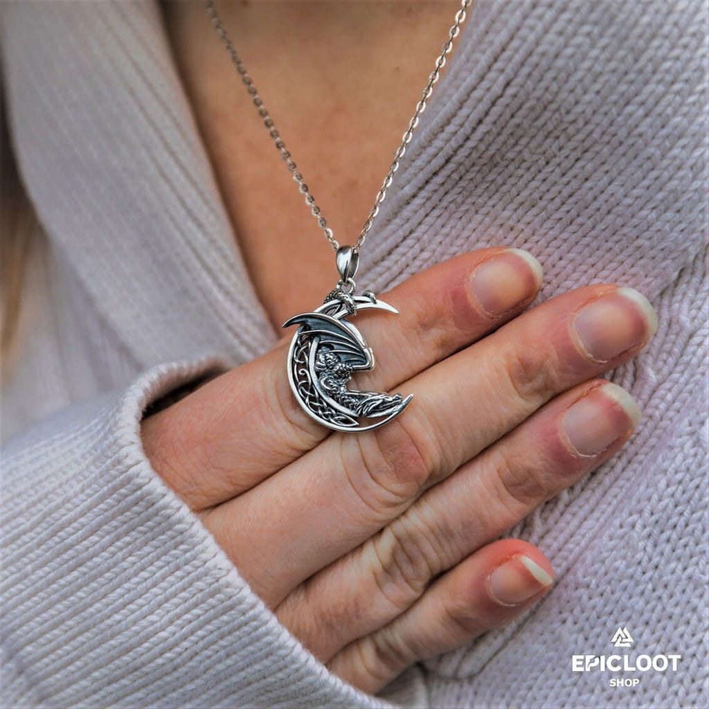 925 Silver Moon Dragon Neckalce