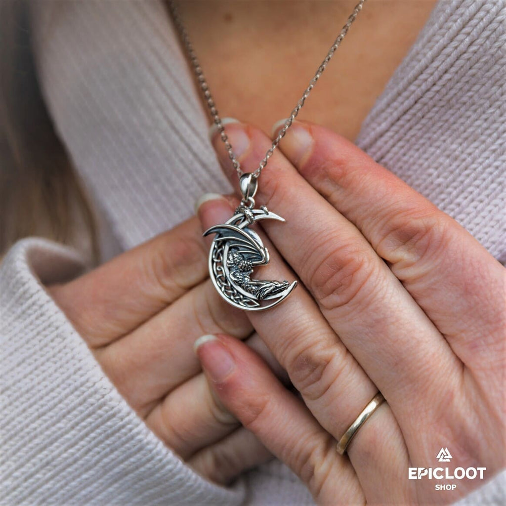 925 Silver Moon Dragon Neckalce