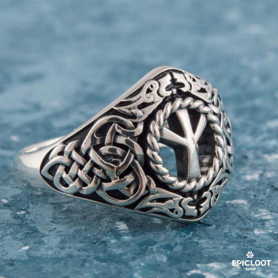 925 silver Algiz Rune Ring Nordic Carving
