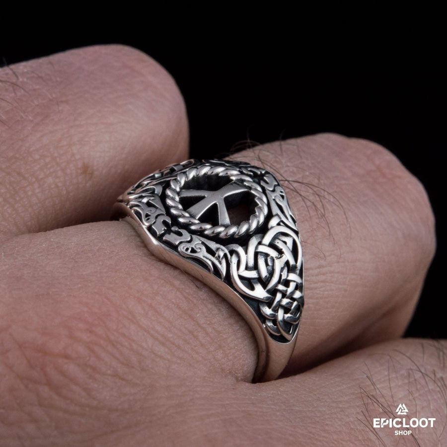925 silver Algiz Rune Ring Nordic Carving