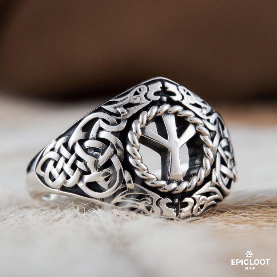 925 silver Algiz Rune Ring Nordic Carving