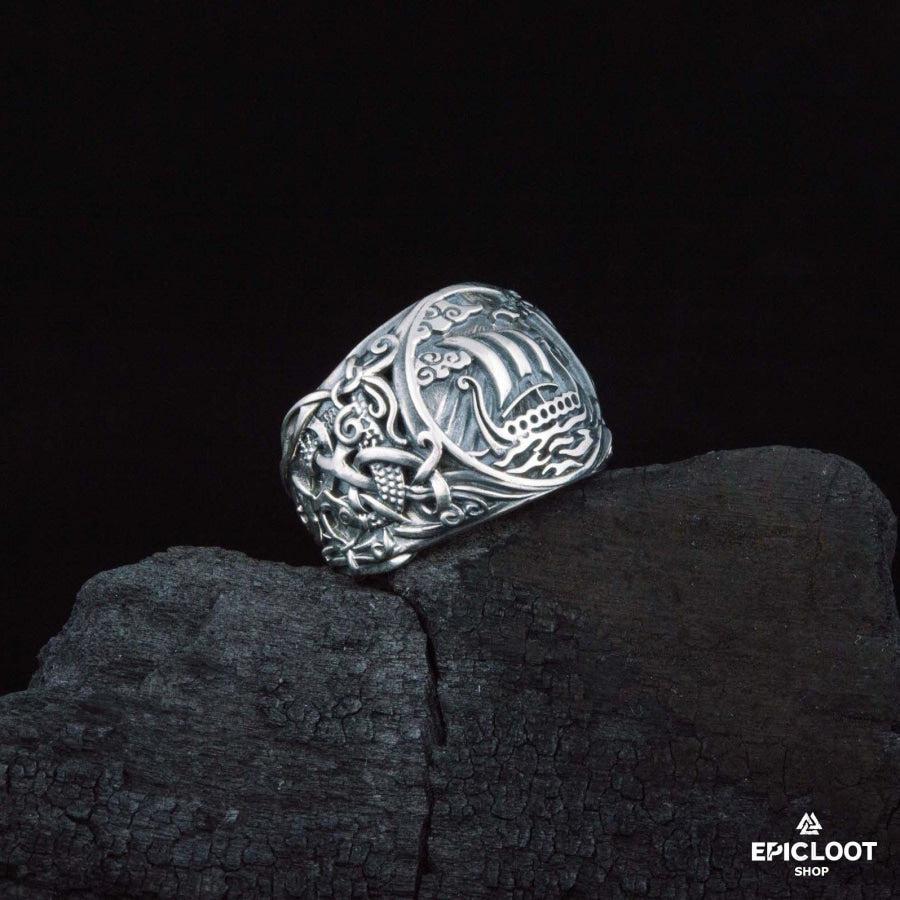 925 silver Drakkar Symbol Ring Mammen Carving