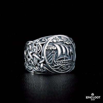 Anello Simbolo Drakkar in Argento 925, Intaglio Mammen