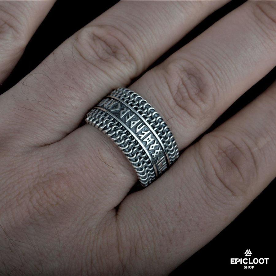 925 silver Elder Futhark Runes Hauberk Ring