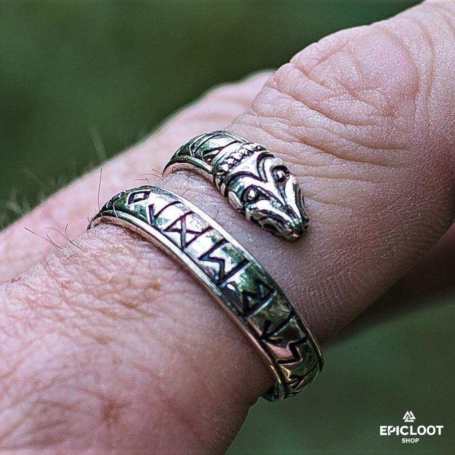 925 silver Elder Futhark Runes Ouroboros Ring