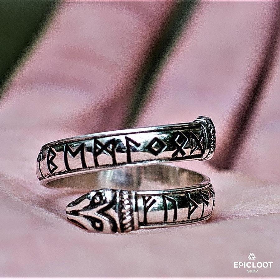 925 silver Elder Futhark Runes Ouroboros Ring