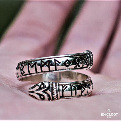 925 silver Elder Futhark Runes Ouroboros Ring