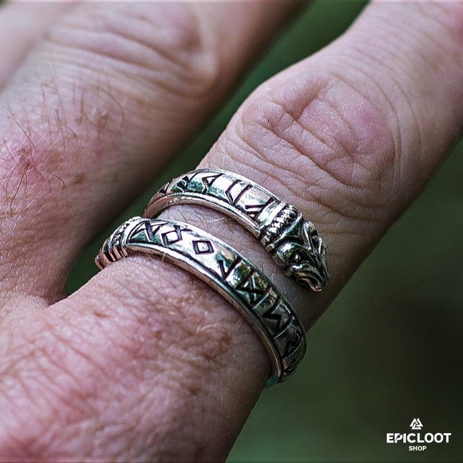 925 silver Elder Futhark Runes Ouroboros Ring