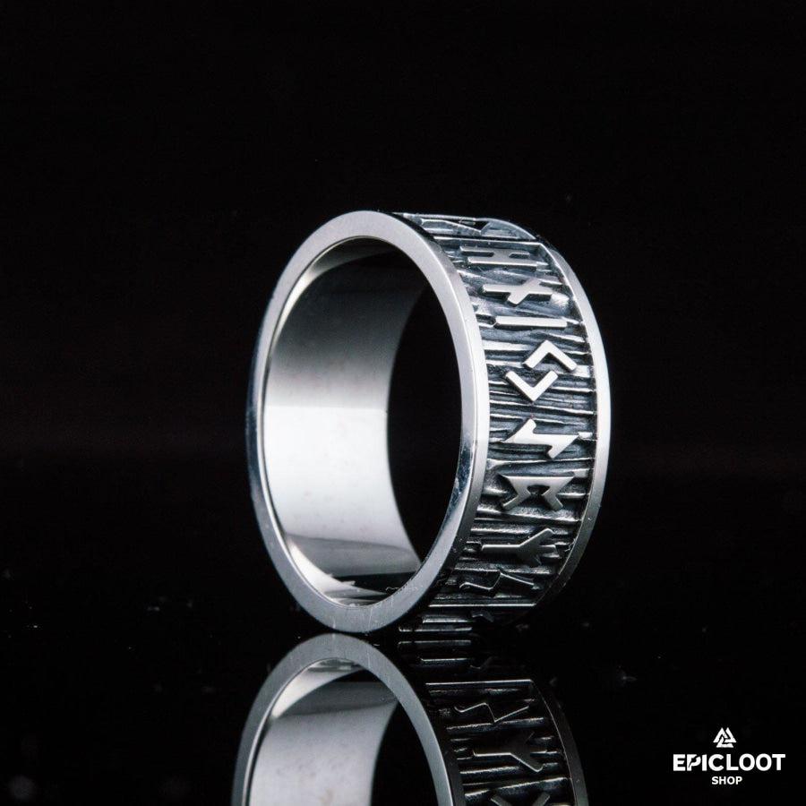 925 silver Elder Futhark Runes Wide Rim Ring