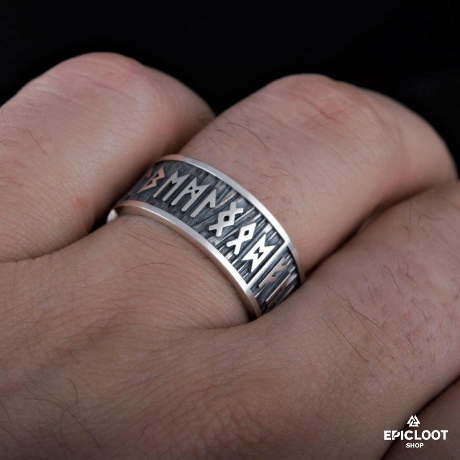 925 silver Elder Futhark Runes Wide Rim Ring