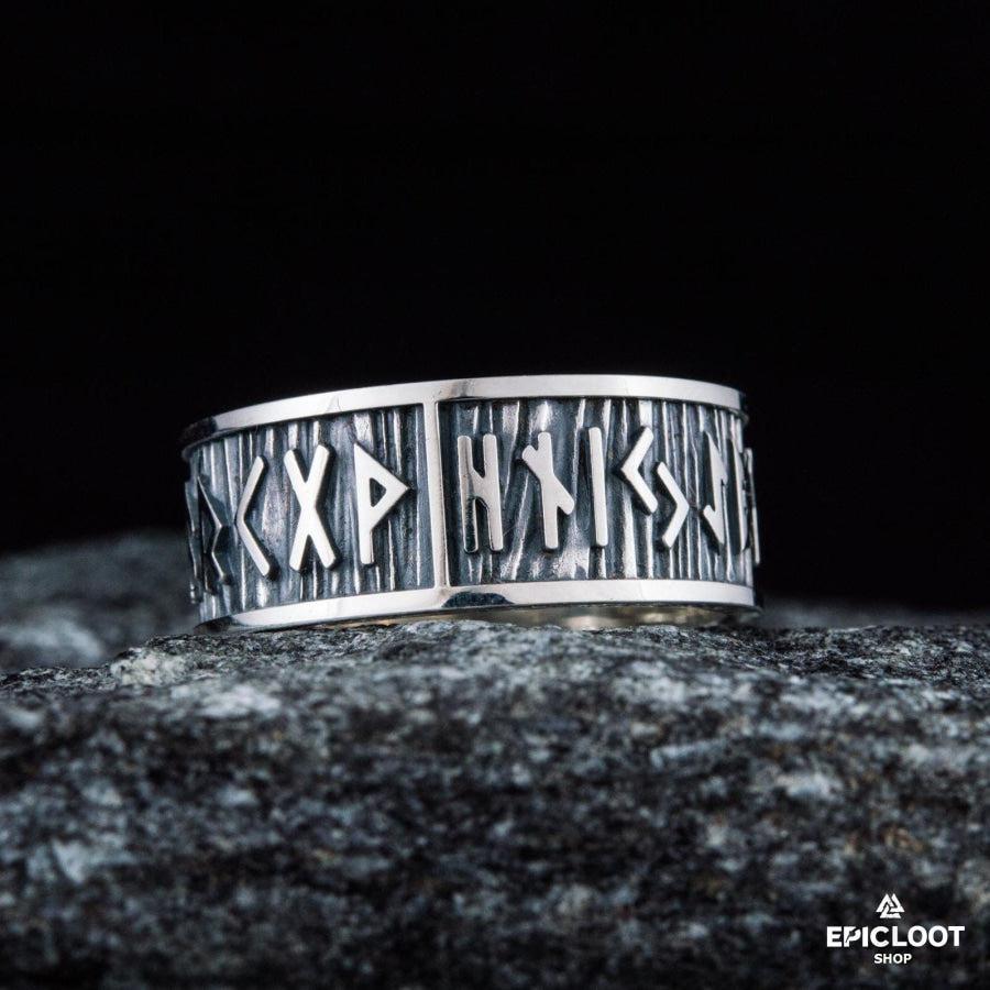 925 silver Elder Futhark Runes Wide Rim Ring