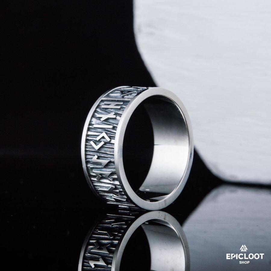 925 silver Elder Futhark Runes Wide Rim Ring