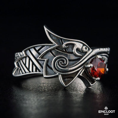 925er-Silber Fenrir-Ring Mit Edelstein