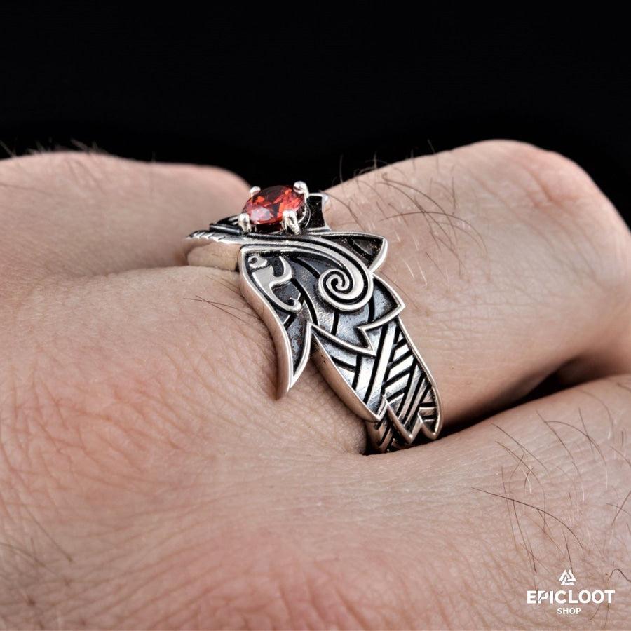 925 silver Fenrir Ring with Gem