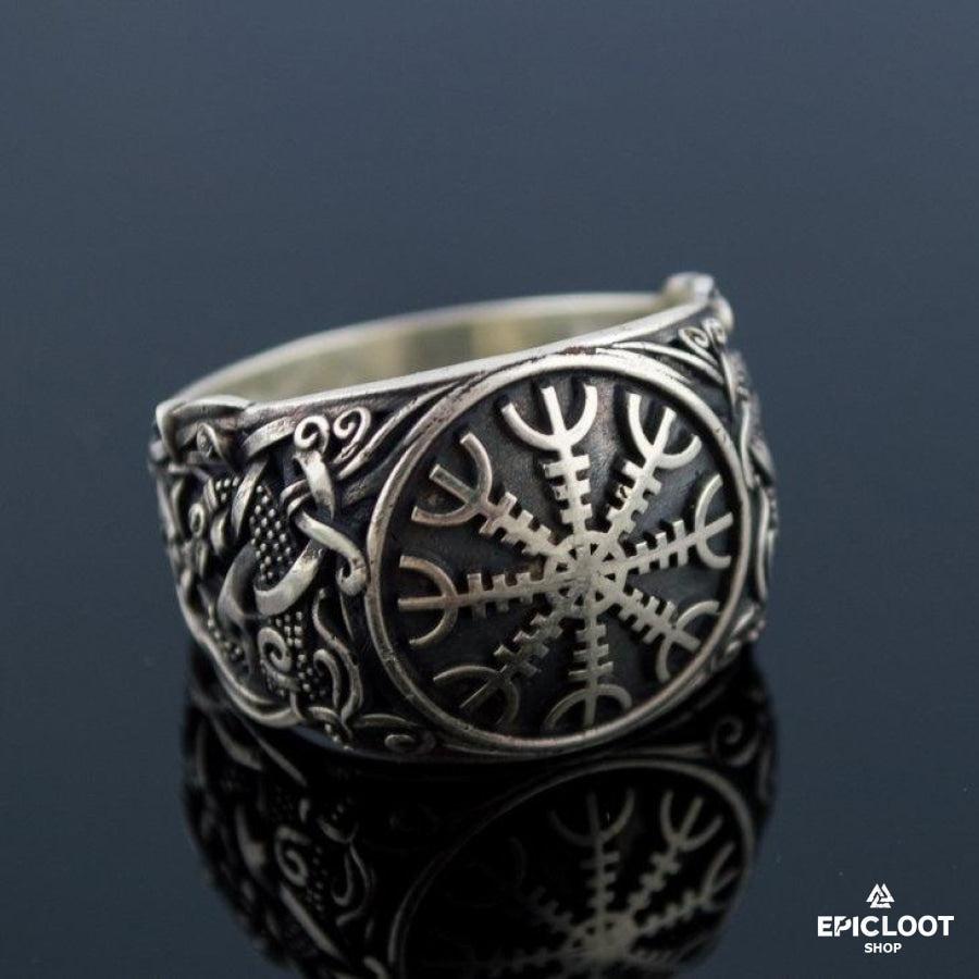 925 silver Helm of Awe Ring with Mammen Carving