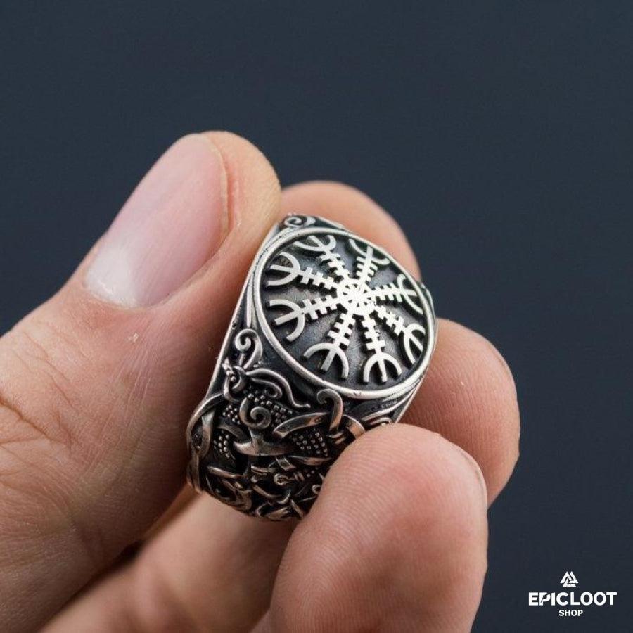 925 silver Helm of Awe Ring with Mammen Carving
