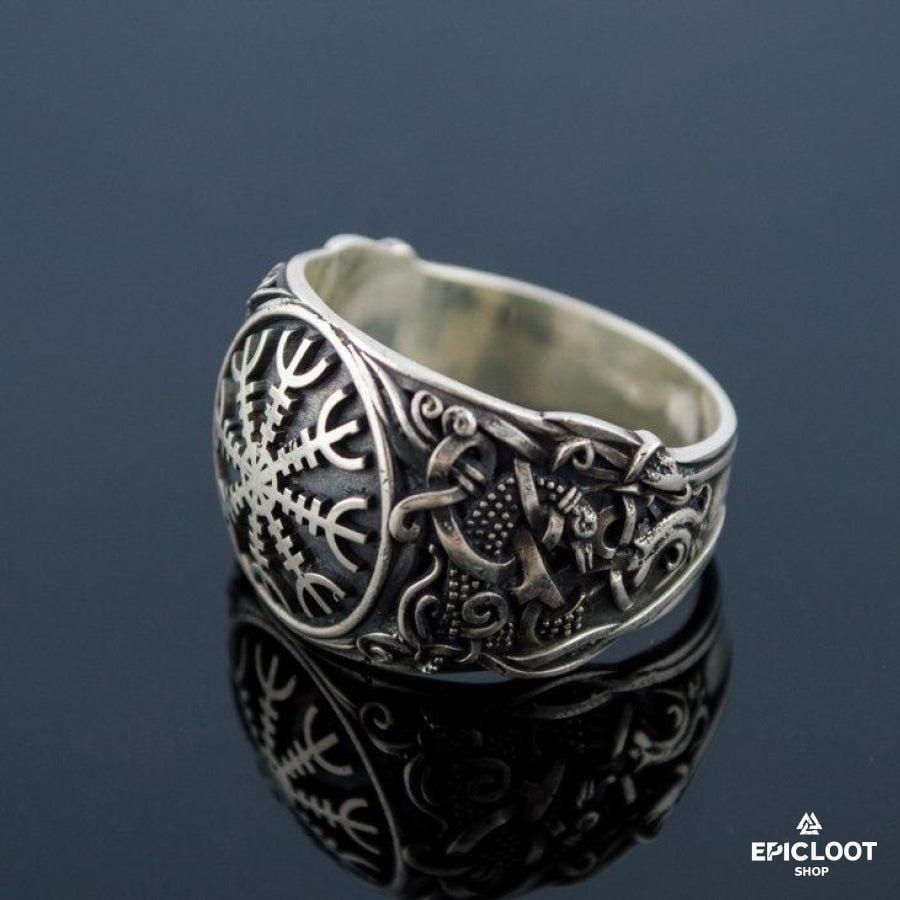 925 silver Helm of Awe Ring with Mammen Carving