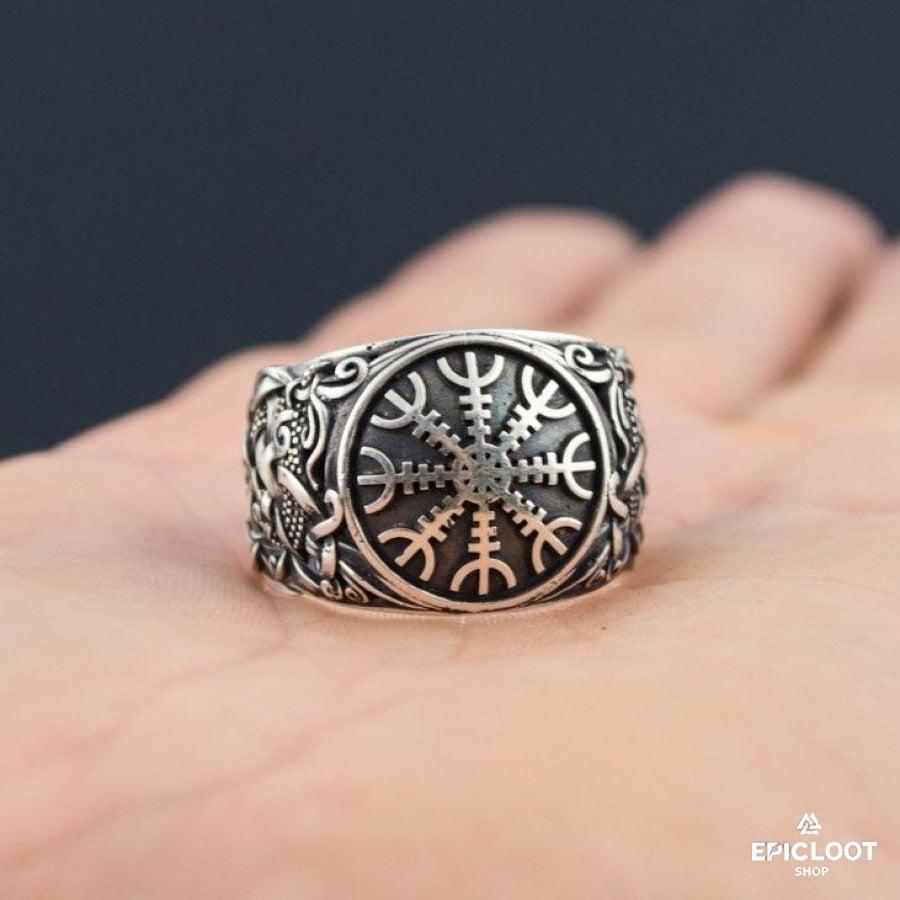 925 silver Helm of Awe Ring with Mammen Carving